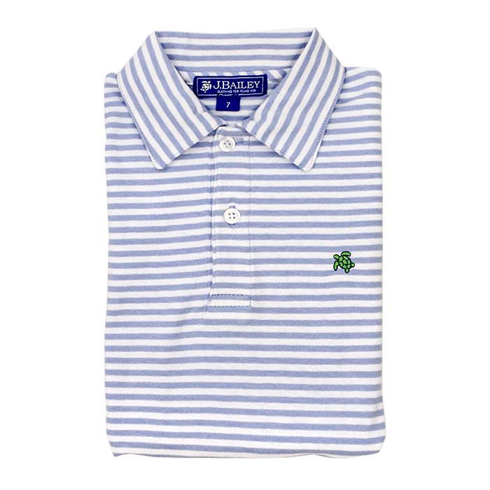 2 Button Light Blue & White Stripe Short Sleeve Polo