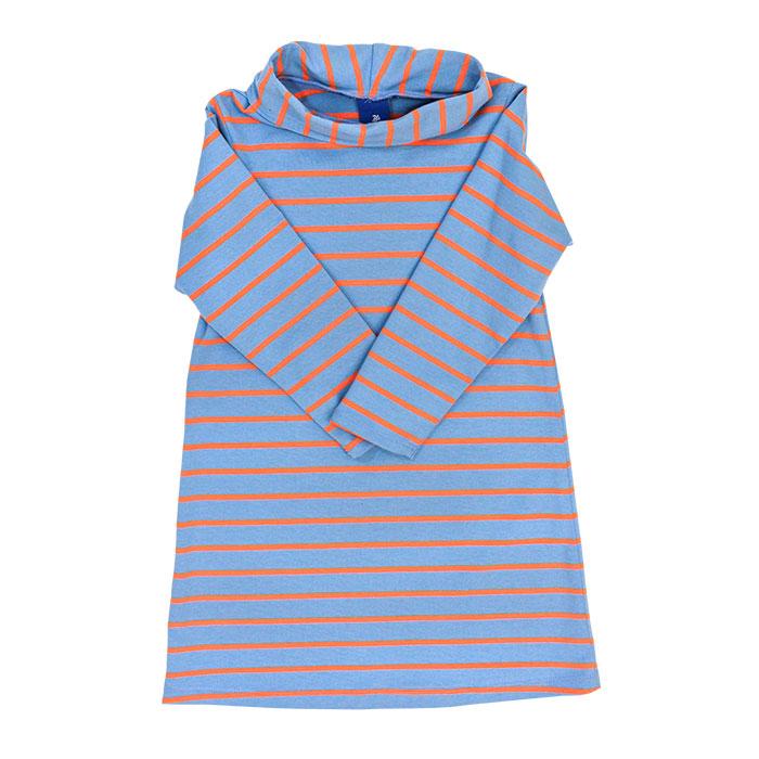 Caroline Cowl Neck Dress - Blue with Orange Stripe