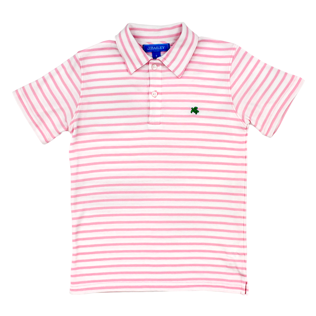 Pink/White Henry Short Sleeve Stripe Polo