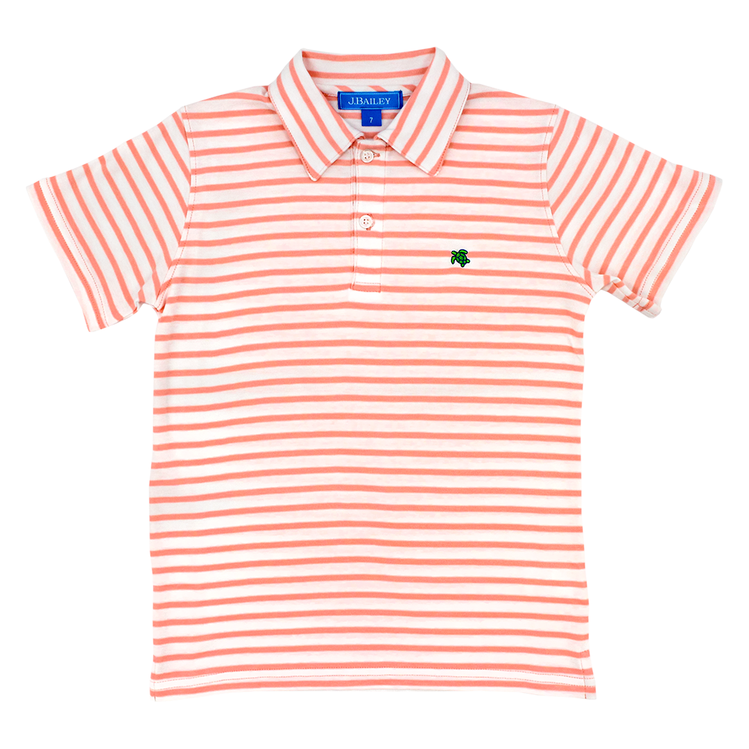 Coral/White Henry Short Sleeve Stripe Polo