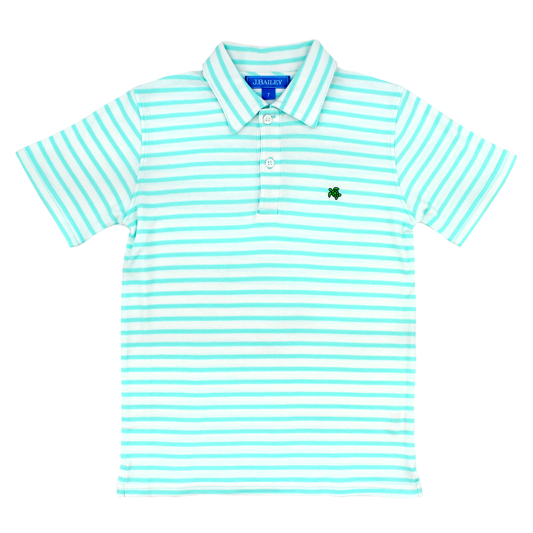 Seaglass/White Henry Short Sleeve Stripe Polo