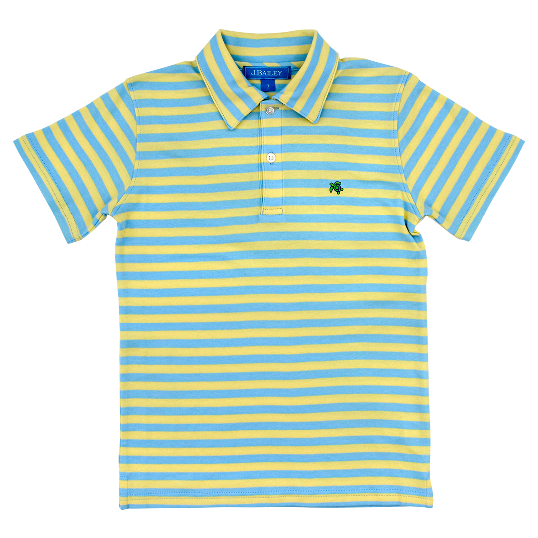 Blue/Yellow Henry Short Sleeve Stripe Polo