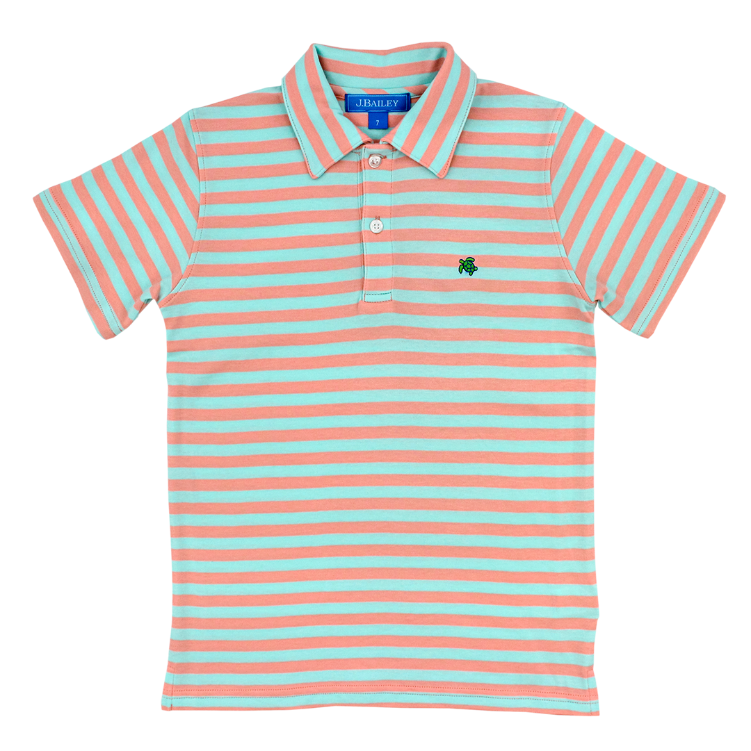 Coral/Mint Henry Short Sleeve Stripe Polo