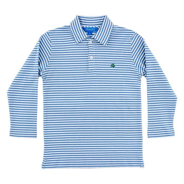 Blue & White Medium Stripe Long Sleeve Polo