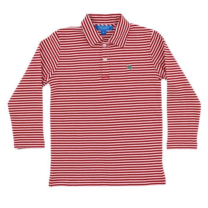 Red & White Medium Stripe Long Sleeve Polo