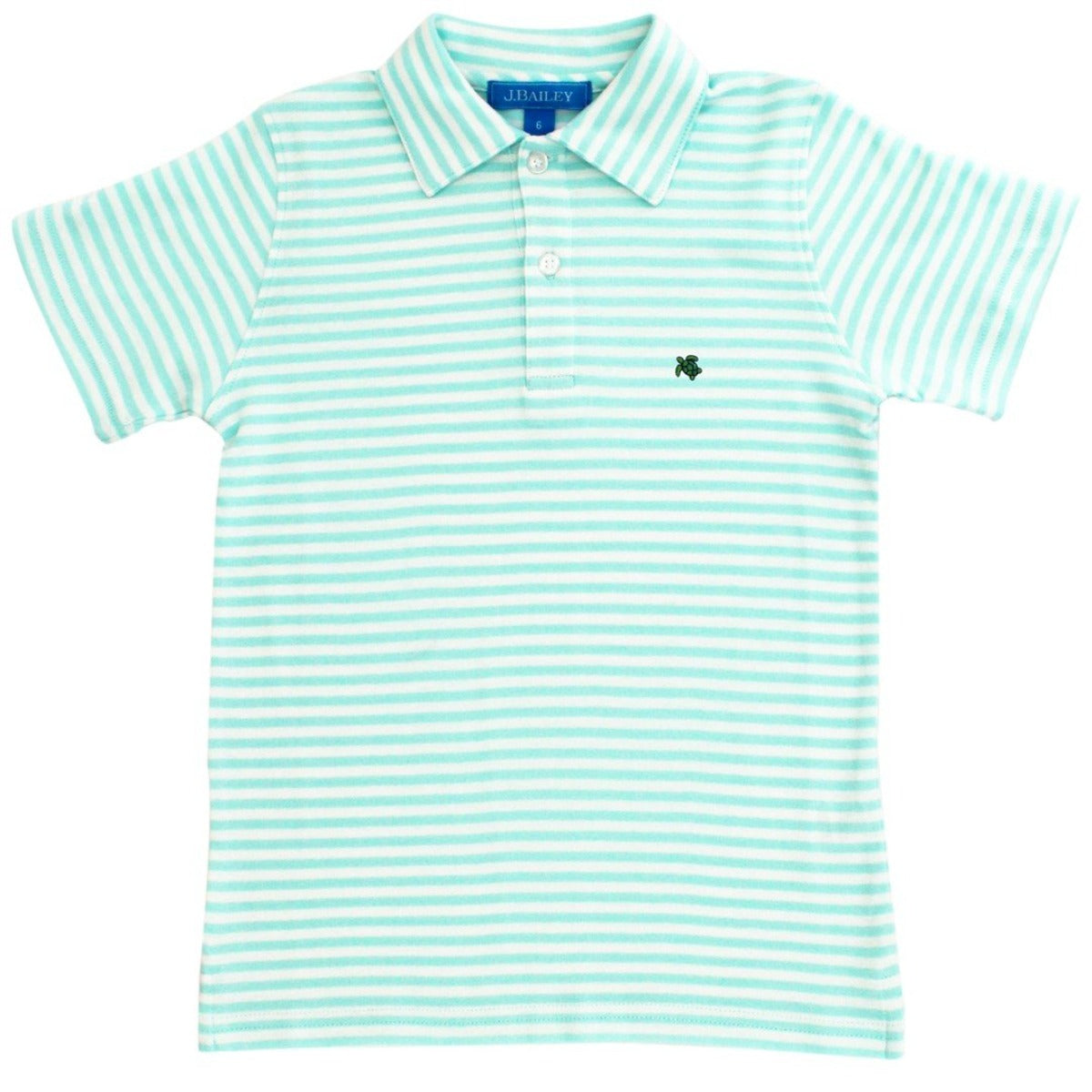 White & Mint Stripe Henry Short Sleeve Polo