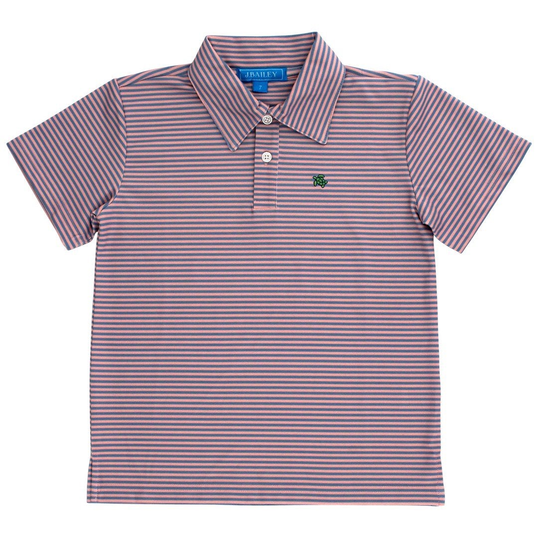 Blue & Cantaloupe Stripe Short Sleeve Henry Performance Polo