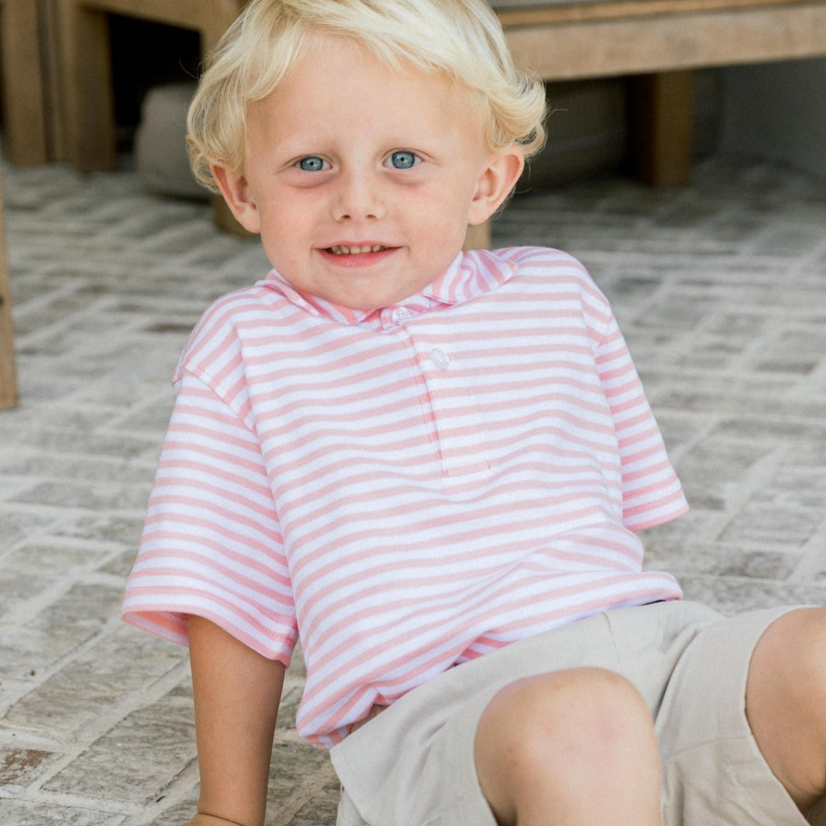 White & Sorbet Stripe Henry Short Sleeve Polo