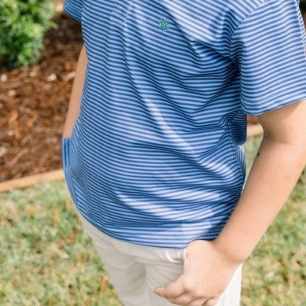 Blue Stripe Short Sleeve Henry Performance Polo