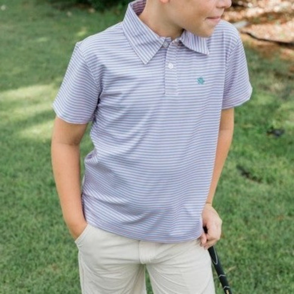 Blue & Cantaloupe Stripe Short Sleeve Henry Performance Polo