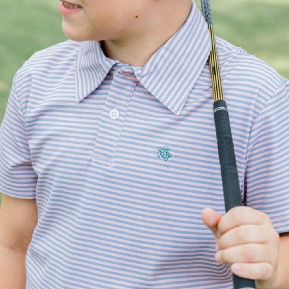 Blue & Cantaloupe Stripe Short Sleeve Henry Performance Polo