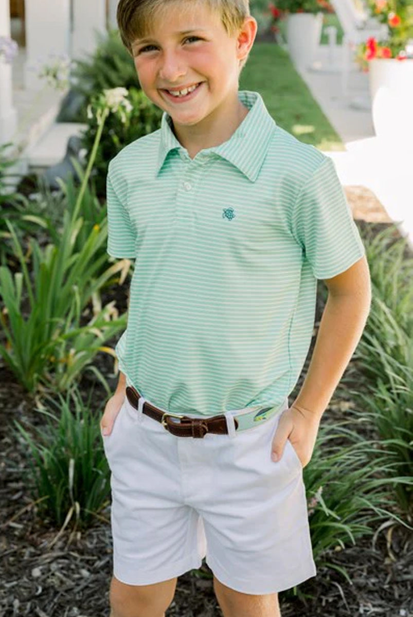 Green/White Stripe Short Sleeve Henry Polo