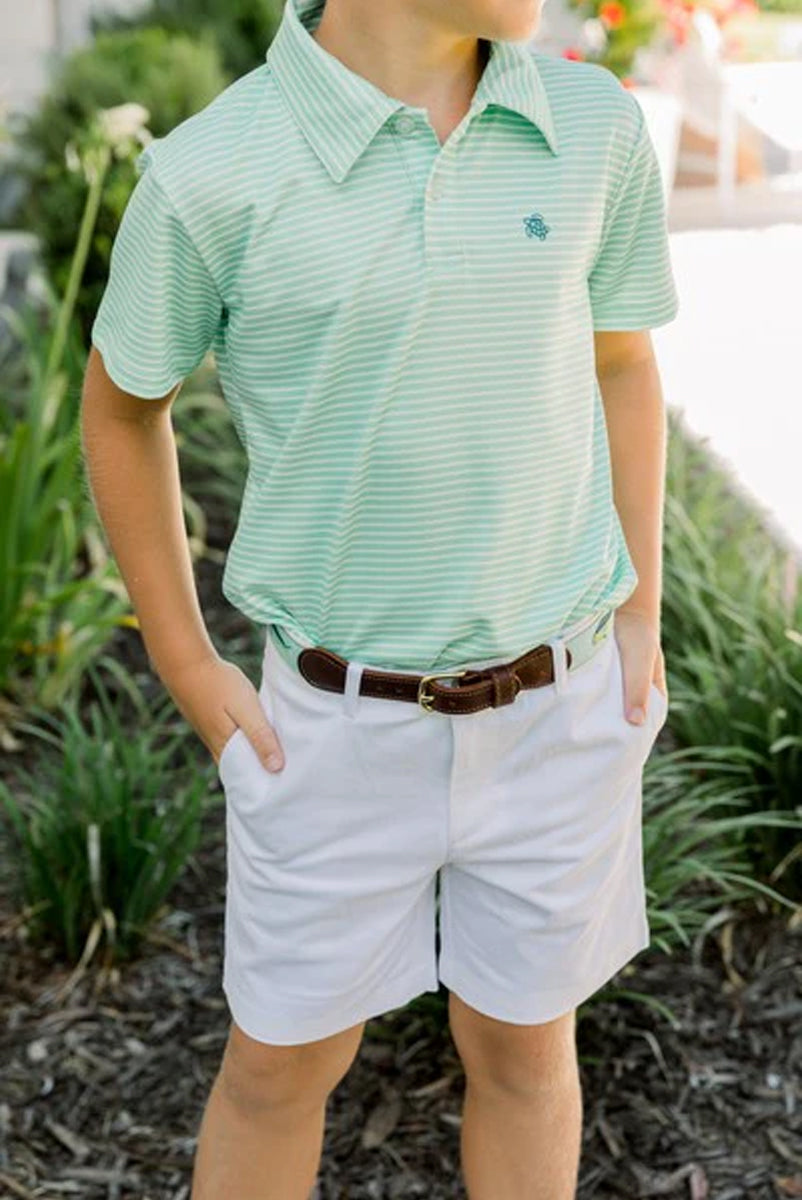 Green/White Stripe Short Sleeve Henry Polo