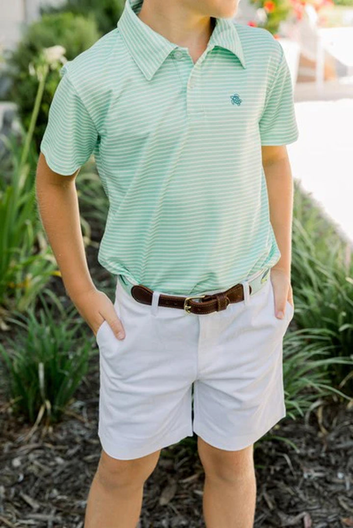 Green/White Stripe Short Sleeve Henry Polo