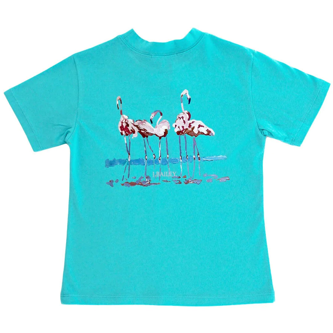 Flamingo on Seafoam Girls Short Sleeve Logo Tee
