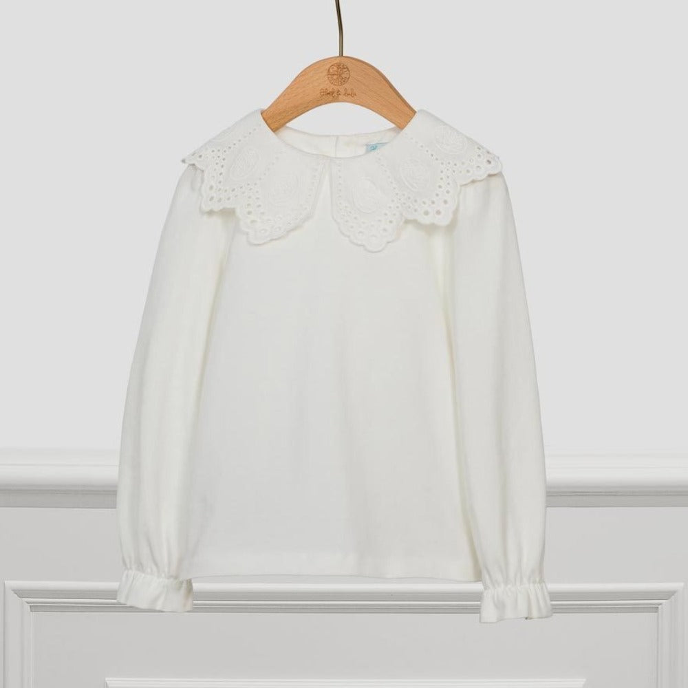 Off White Embroidered Collared Long Sleeve Shirt