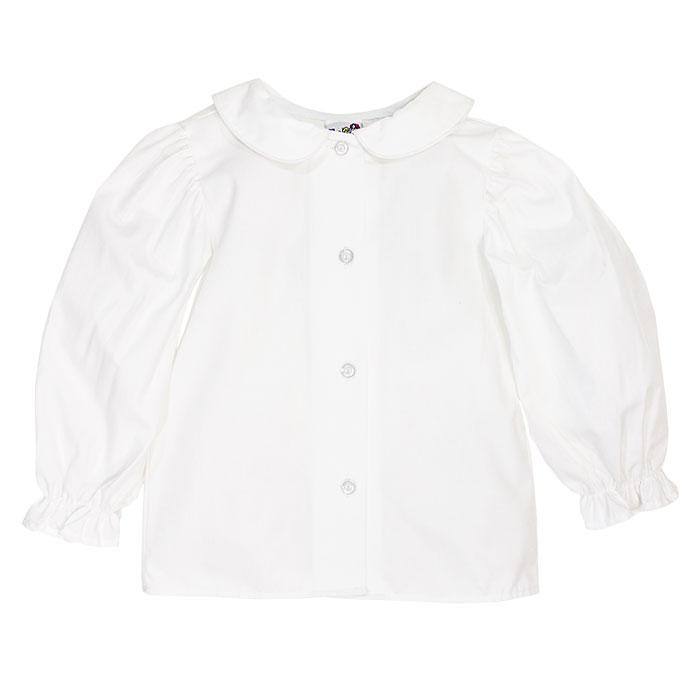 Girls White Piped Peter Pan Button Down Blouse