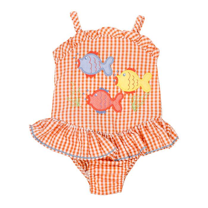 Fish Friends Seersucker One Piece Swimsuit With Ruffle