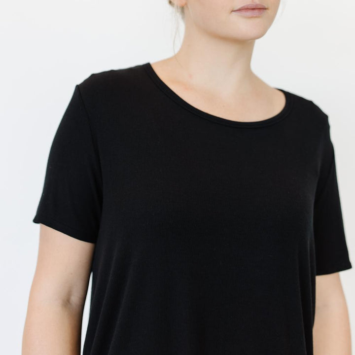 Rib-Knit Bamboo Short Sleeve Lounge Top