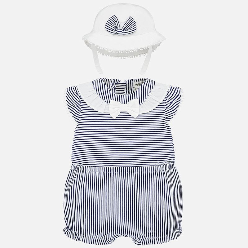 Navy & White Stripe Romper with Hat