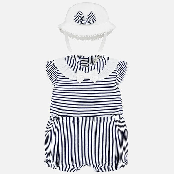 Navy & White Stripe Romper with Hat