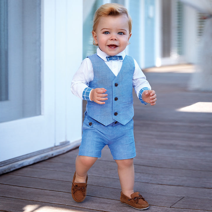 Blue Linen Dressy Bermuda Shorts