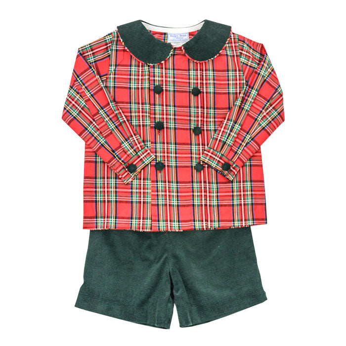 Christmas Forest Corduroy & Tartan Plaid Dressy Short Set