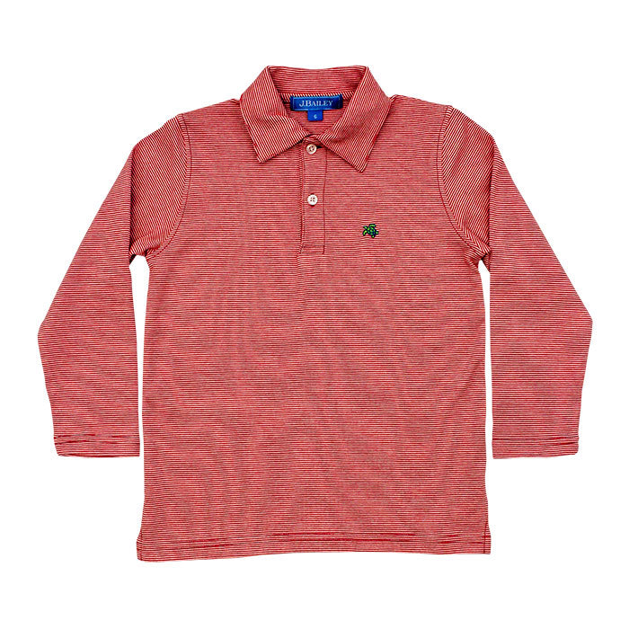 Red & White Micro Stripe Long Sleeve Polo