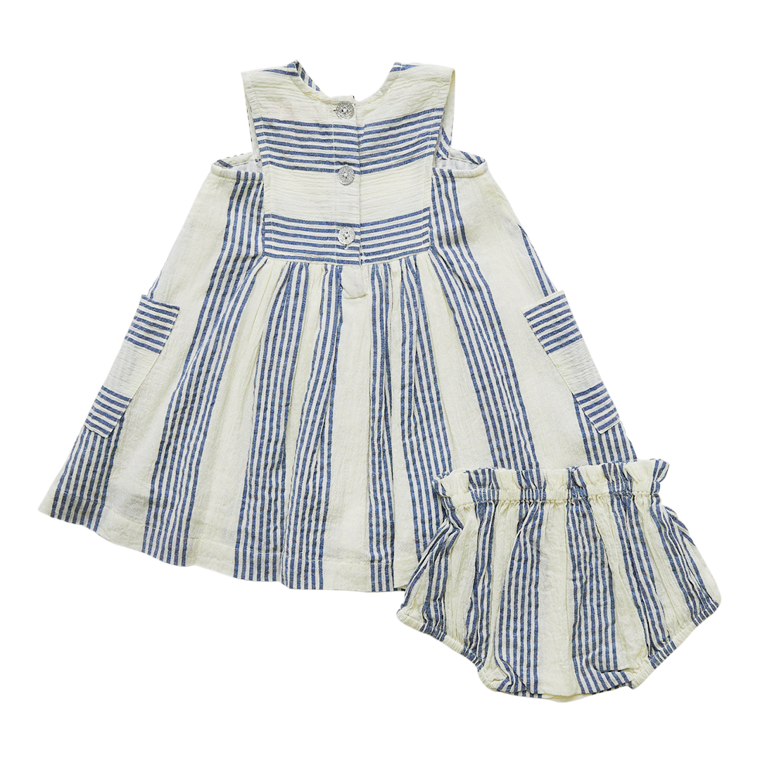 Antique White & Navy Column Stripe Courtina Dress Set