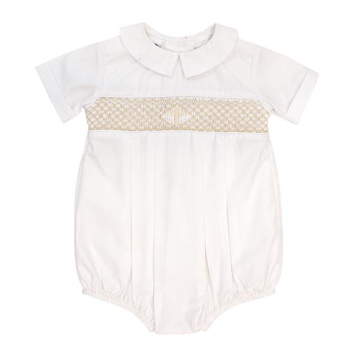 Short Sleeve Smocked Christening Dressy Bubble