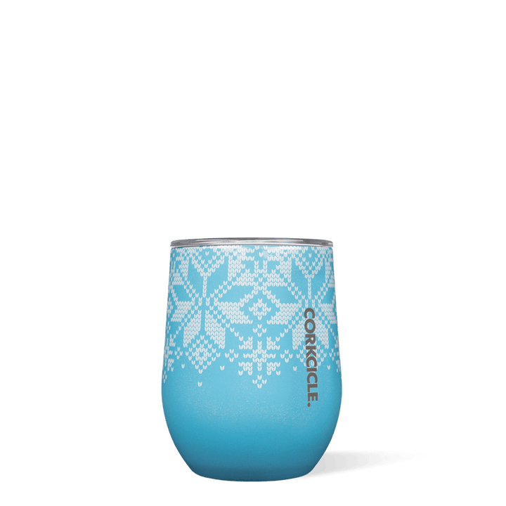 Fairisle Blue Holiday 12oz Stemless Wine Glass