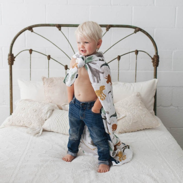 Cotton Muslin Swaddle Blanket - Dino Friends