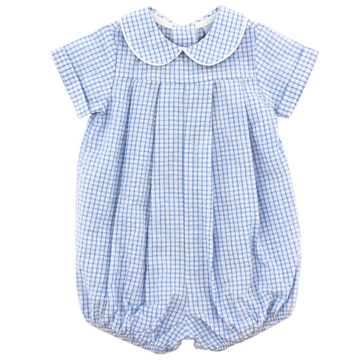 Blue Windowpane Seersucker Short Dressy Bubble