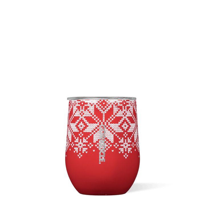 Fairisle Red Holiday 12oz Stemless Wine Glass