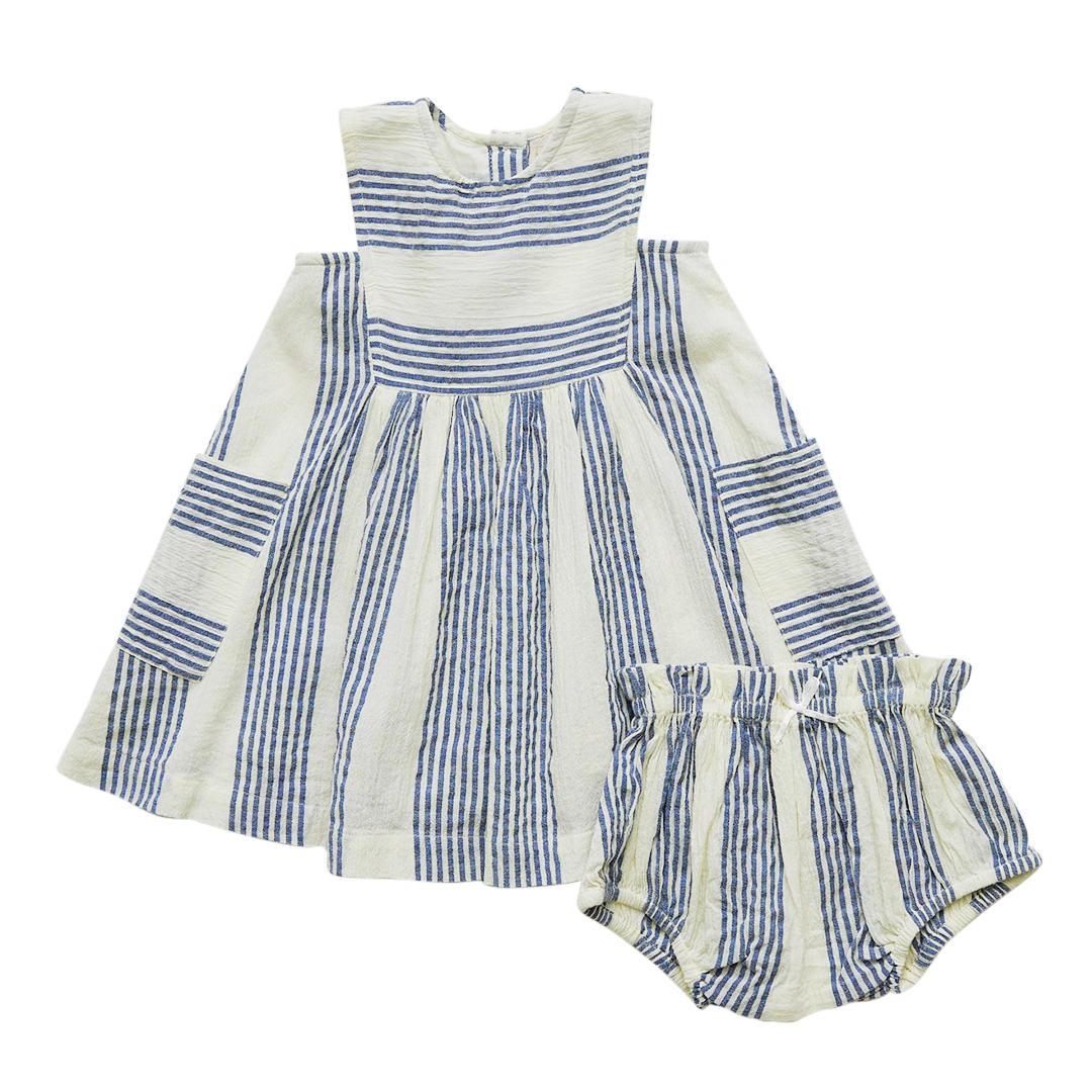 Antique White & Navy Column Stripe Courtina Dress Set