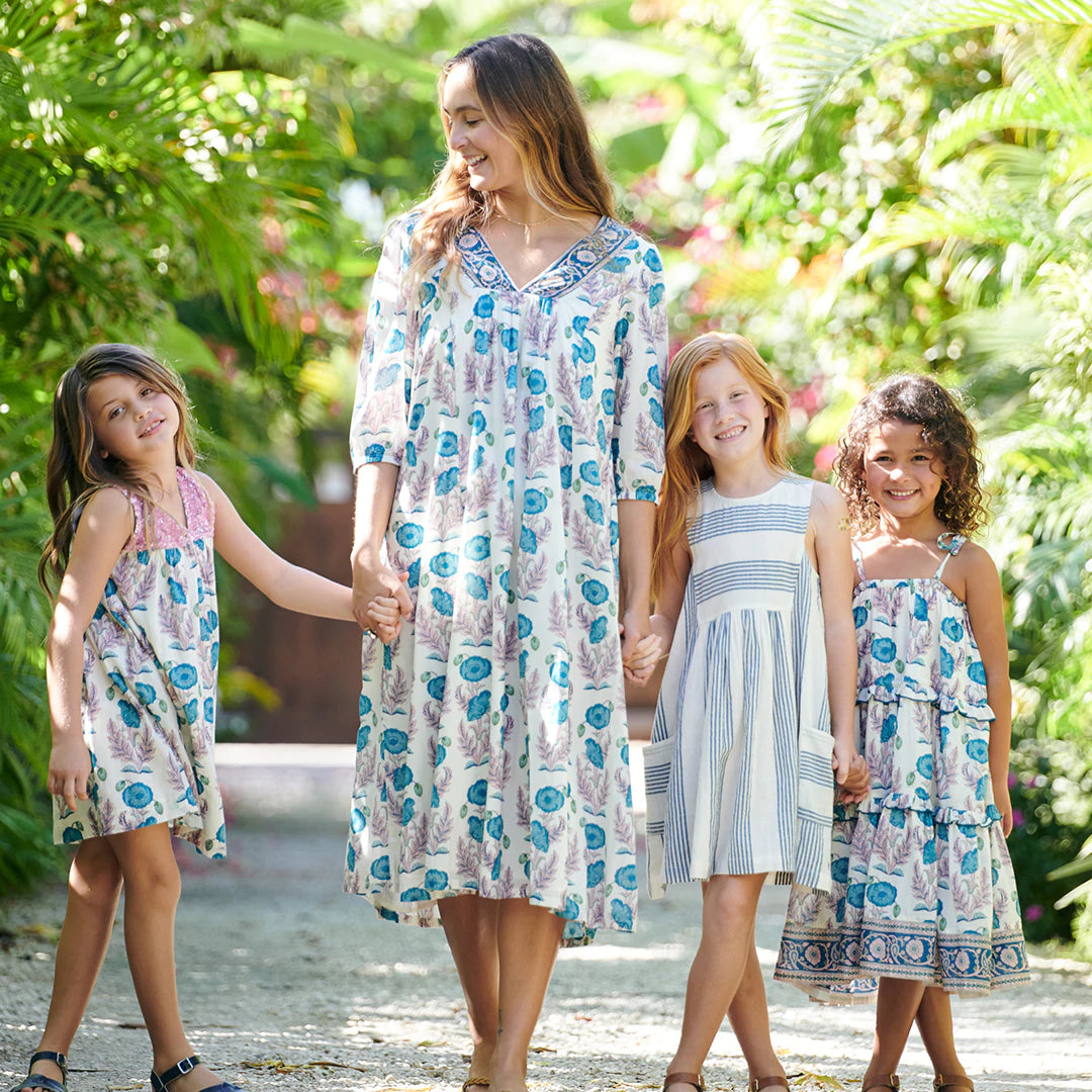 Mosaic Blue Gilded Floral Garden Dress