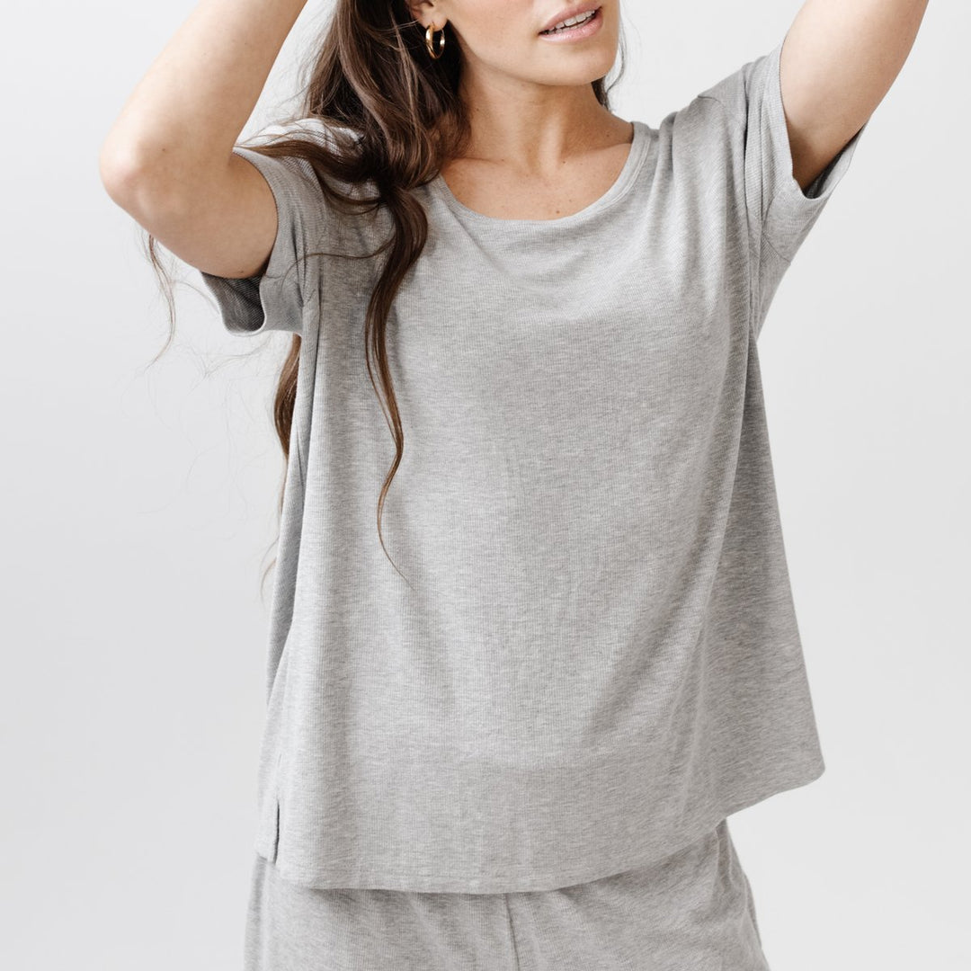 Rib-Knit Bamboo Short Sleeve Lounge Top