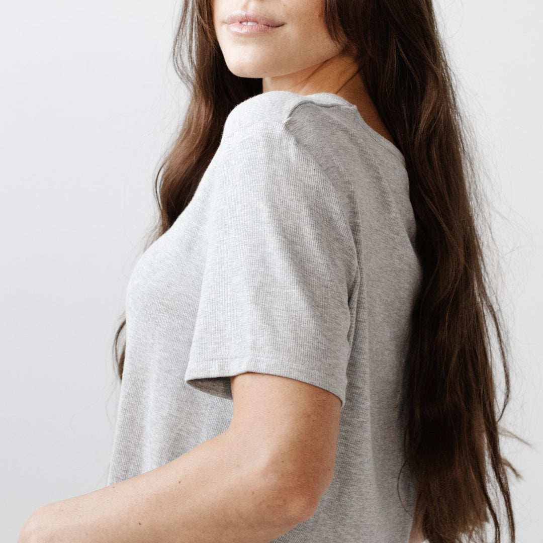 Rib-Knit Bamboo Short Sleeve Lounge Top