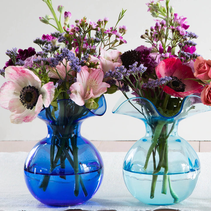 Blue Hibiscus Glass Vase