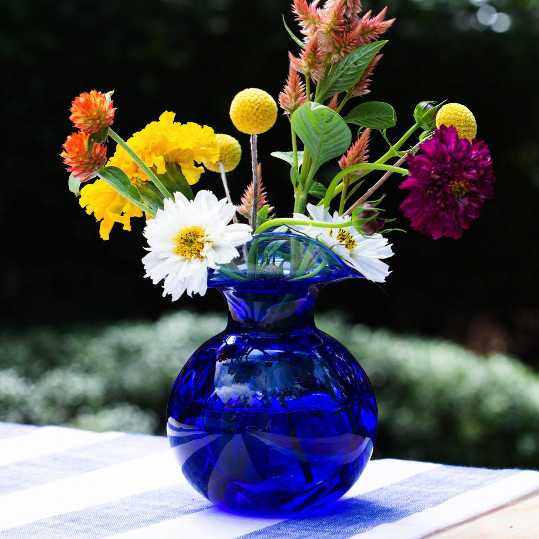 Blue Hibiscus Glass Vase