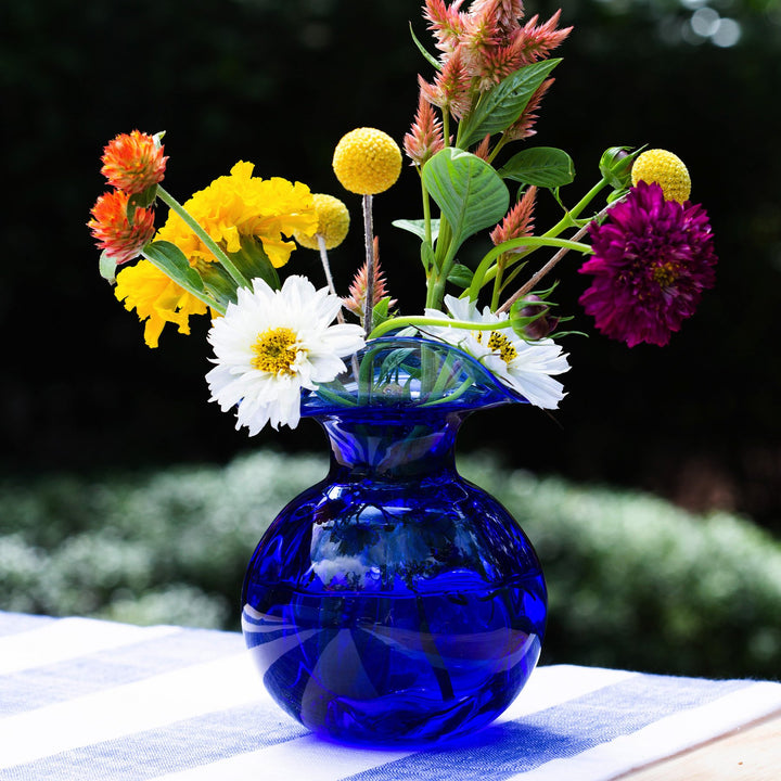 Blue Hibiscus Glass Vase