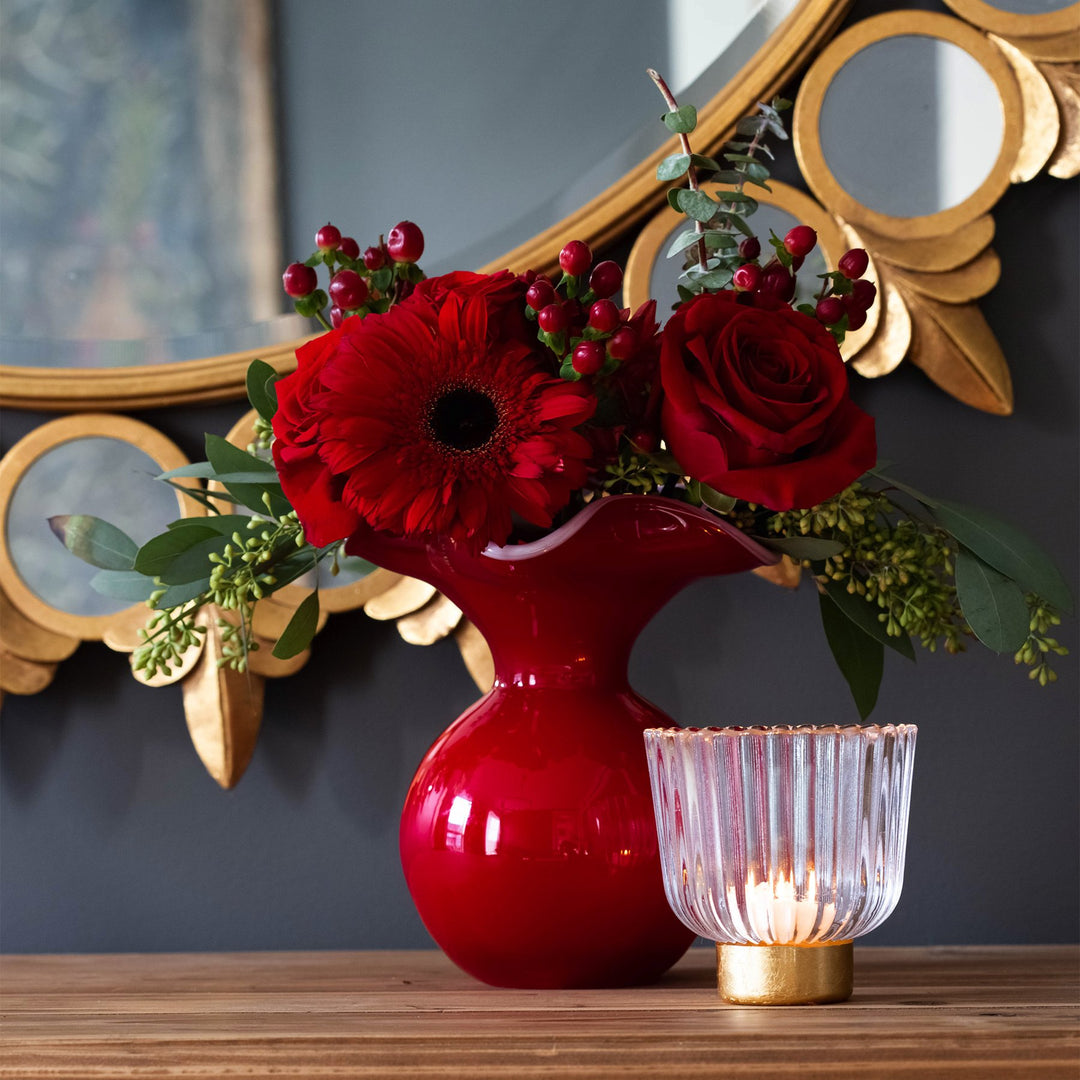 Hibiscus Glass Red Small Fluted Vase