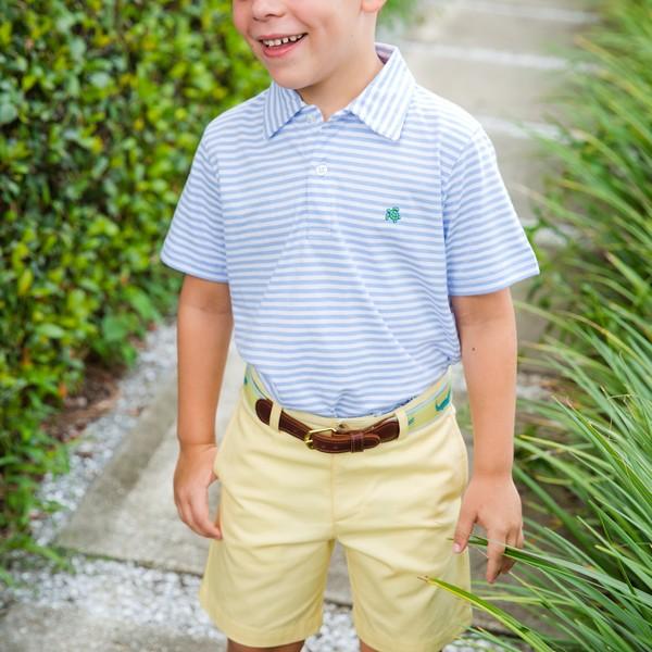 2 Button Light Blue & White Stripe Short Sleeve Polo