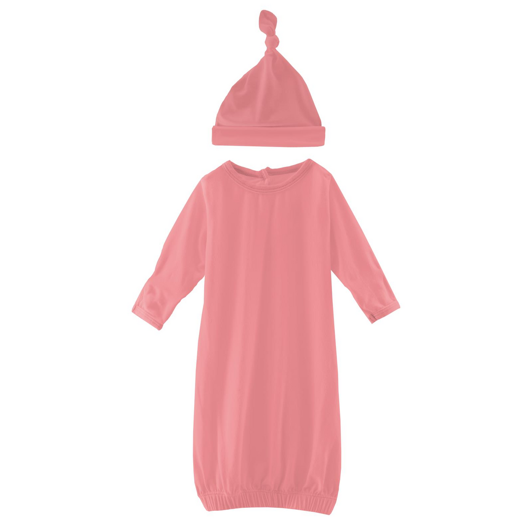 Strawberry Solid Layette Gown & Single Knot Hat Set