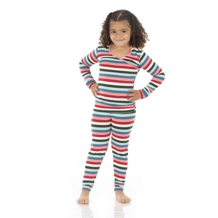 Snowball Multi Stripe Long Sleeve Kimono Pajama Set