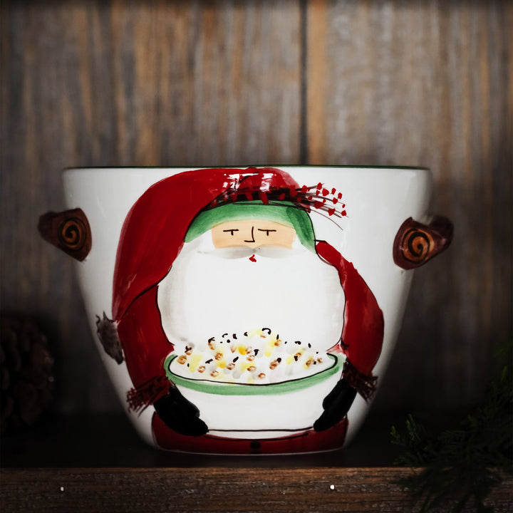 Old St. Nick Handled Deep Serving Bowl with Popcorn