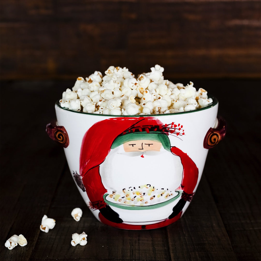 Old St. Nick Handled Deep Serving Bowl with Popcorn