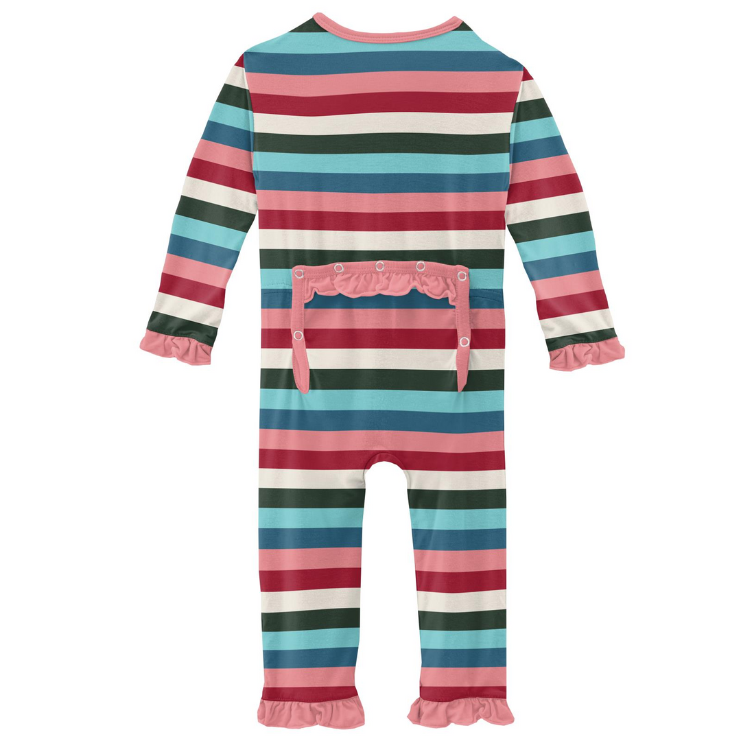 Snowball Multi Stripe Classic Ruffle Coverall With Snaps