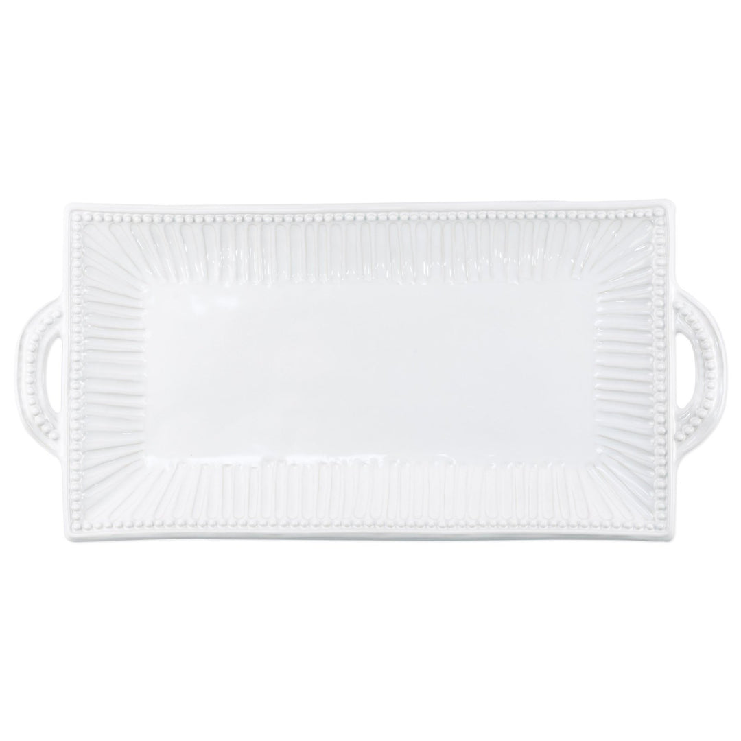 White Stripe Icanto Stone Rectangle Handled Platter