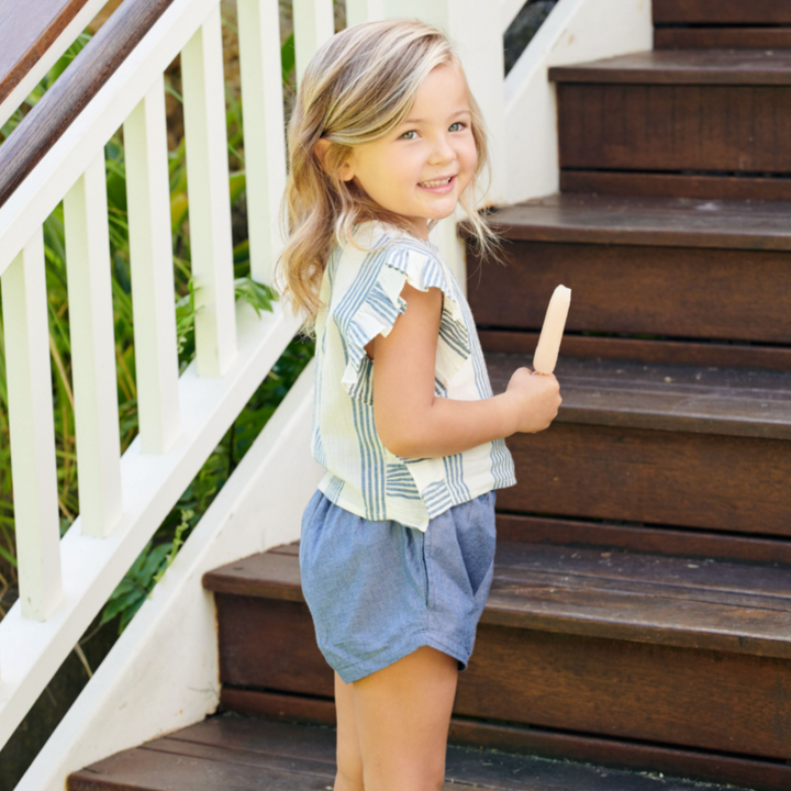 Antique White & Navy Column Stripe Ingrid Top